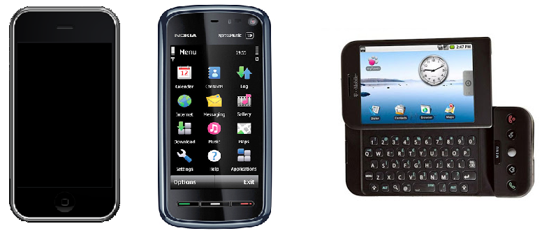 Iphone, Nokia 5800 XM i T-Mobile G1 (HTC Dream)